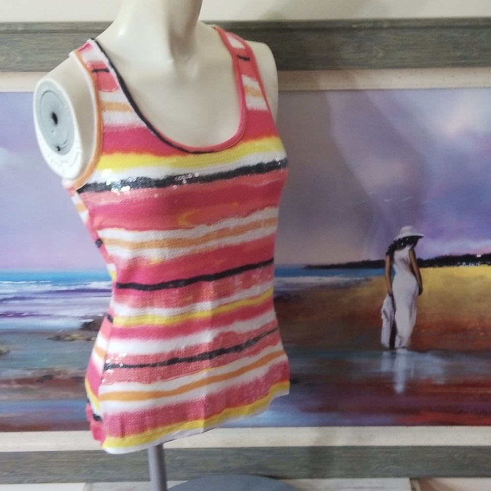 🌹BCX SEQUIN RAYON STRIPED RACERBACK TANK